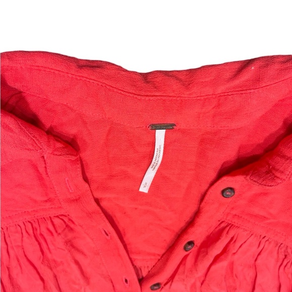 Free People Lovely Day Button Down Flowy Tunic | Red/Pink | Size Small - Picture 4 of 10
